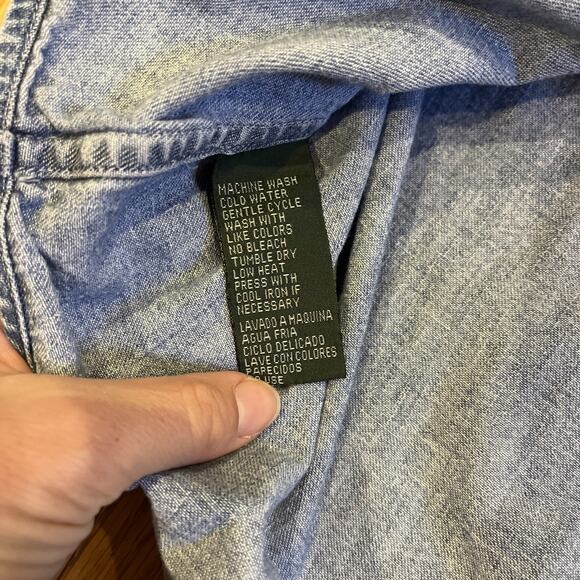 90s Ralph Lauren Blue Denim Button Down Shirt Crown Logo Pocket Womens Large - Picture 9 of 14